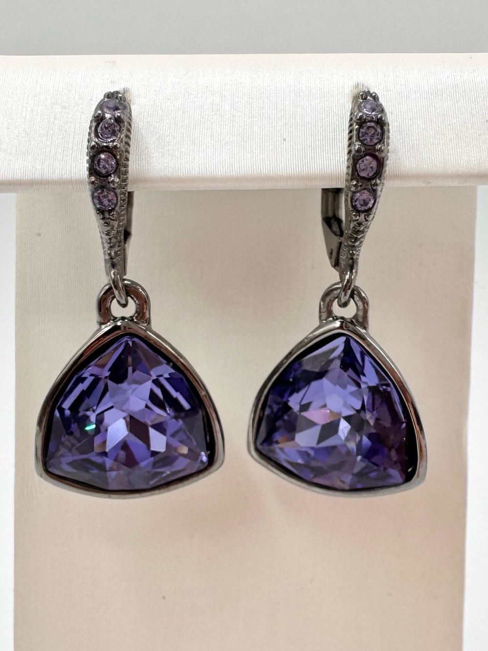 Givenchy Purple Crystal Drop Earrings Glam Sparkle Special Occasion Wedding Gala